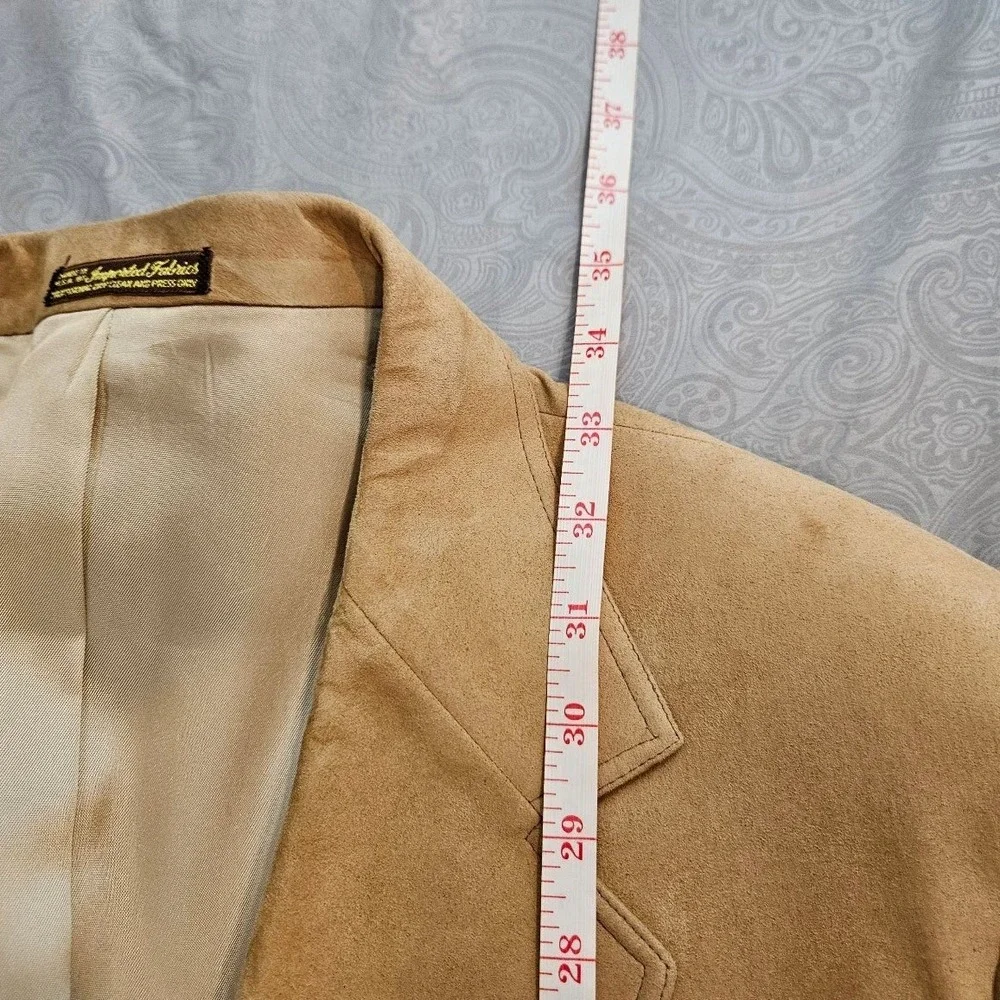 Vintage Vals Mens Wear Camel Tan Suede Leather Blazer Sport Coat 46L USA Made